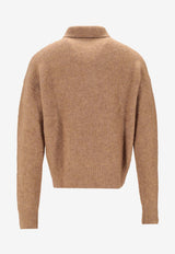 AMI PARIS Alpaca-Blend Polo Sweater Brown HPL405KN0021_280