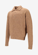 AMI PARIS Alpaca-Blend Polo Sweater Brown HPL405KN0021_280