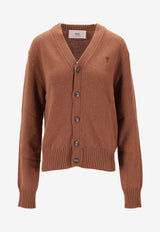 AMI PARIS Ami De Coeur Ribbed Cardigan Brown HKC363005_216