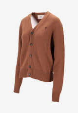 AMI PARIS Ami De Coeur Ribbed Cardigan Brown HKC363005_216