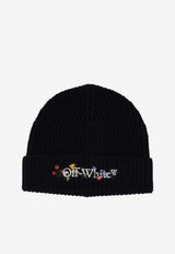 Off-White Floral Bookish Ribbed Beanie Black OWLC017F25KNI001_1084
