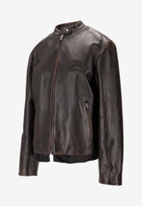 Miu Miu Leather Zip-Up Jacket Brown MPV957SOOO1134_F0201