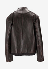 Miu Miu Leather Zip-Up Jacket Brown MPV957SOOO1134_F0201