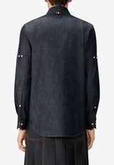 Thom Browne Long-Sleeved Denim Shirt with Armbands Navy MWL435SF1105_415