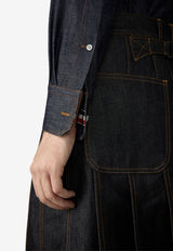 Thom Browne Long-Sleeved Denim Shirt with Armbands Navy MWL435SF1105_415