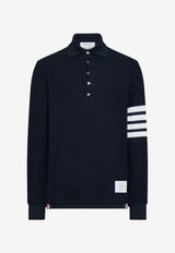 Thom Browne Textured Piqué Long-Sleeve Polo T-shirt Navy MJP234AJ0248_415