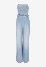 Elisabetta Franchi Strapless Denim Wide-Leg Jumpsuit Blue TJ46I61E2_139