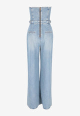 Elisabetta Franchi Strapless Denim Wide-Leg Jumpsuit Blue TJ46I61E2_139