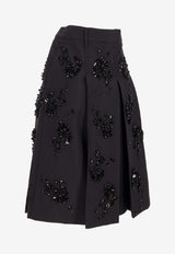 Miu Miu Pleated Embellished Midi Skirt Black MG2352SOOO16DL_F0002