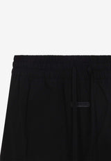Wool-Blend Oxford Wide-Leg Drawstring Pants