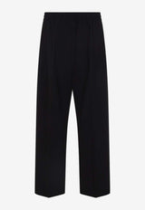 Wool-Blend Oxford Wide-Leg Drawstring Pants