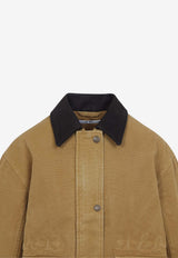 Leather-Collar Relaxed Jacket