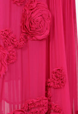 Drina Gathered Floral Applique Midi Dress