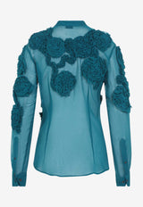 Chowsa Flower Applique Semi-Sheer Blouse