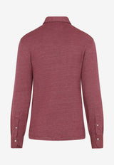 Long-Sleeved Polo T-shirt in Linen Blend