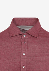 Long-Sleeved Polo T-shirt in Linen Blend