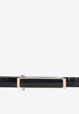 Thin Croc-Embossed Leather Buckled Belt