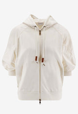 Moncler Logo Patch Short-Sleeved Zip-Up Hoodie White L10938G0002389B2V04A_White_56807533