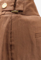 Elisabetta Franchi Daily Linen Mini Shorts Brown SH01162E2600_Leather Brown_41973271