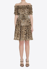 Dolce & Gabbana Off-Shoulder Leopard Print Poplin Dress Brown F6A0UT-HS5E3-HY13M