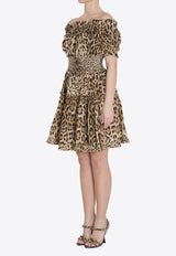 Dolce & Gabbana Off-Shoulder Leopard Print Poplin Dress Brown F6A0UT-HS5E3-HY13M