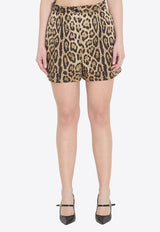 Dolce & Gabbana Leopard Print Poplin Mini Shorts Brown FTASXT-HS5E3-HY13M