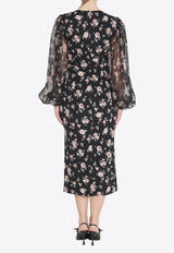 Dolce & Gabbana Vintage Rose Print Charmeuse Midi Dress Black F611DT-FSA8C-HN5XQ