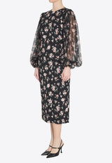 Dolce & Gabbana Vintage Rose Print Charmeuse Midi Dress Black F611DT-FSA8C-HN5XQ