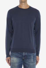 John Smedley Lundy Crewneck Sweater Blue LUNDY--SMOKE BLU