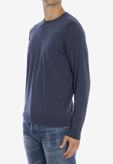 John Smedley Lundy Crewneck Sweater Blue LUNDY--SMOKE BLU