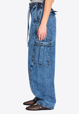 Alaïa Wide-Leg Denim Cargo Pants Blue AA9P1308T535C--524