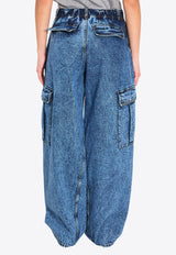 Alaïa Wide-Leg Denim Cargo Pants Blue AA9P1308T535C--524