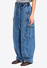 Alaïa Wide-Leg Denim Cargo Pants Blue AA9P1308T535C--524