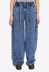 Alaïa Wide-Leg Denim Cargo Pants Blue AA9P1308T535C--524