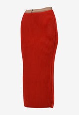 Calvin Klein Ribbed Knit Midi Skirt Red SA08-K039-618