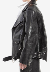 Saint Laurent Hammered Leather Biker Jacket Black 866816-YCUX2-1703