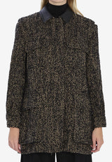 Max Mara Angio Herringbone Wool Jacket Brown 2521086143600-10718-003