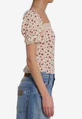 Dolce & Gabbana Rose Print Charmeuse Top Multicolor F7BK1T-FSA79-HA5XJ