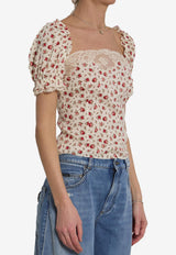 Dolce & Gabbana Rose Print Charmeuse Top Multicolor F7BK1T-FSA79-HA5XJ