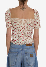 Dolce & Gabbana Rose Print Charmeuse Top Multicolor F7BK1T-FSA79-HA5XJ