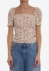 Dolce & Gabbana Rose Print Charmeuse Top Multicolor F7BK1T-FSA79-HA5XJ