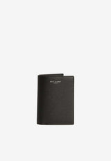 Saint Laurent Stamped Logo Grained Leather Compact Wallet Black 668726-BTY0N-1000
