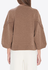 Max Mara Ampex Crossover Sweater in Wool and Cashmere Beige 2521366021600-12021-006