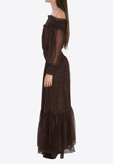 Self-Portrait Off-Shoulder Georgette Maxi Dress Brown RS26156XA--BROWN