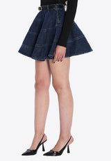 Self-Portrait Flared Mini Denim Skirt Blue RS26554SK--BLUE