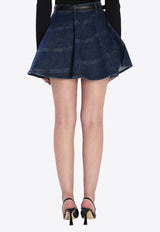 Self-Portrait Flared Mini Denim Skirt Blue RS26554SK--BLUE