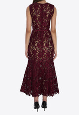 Self-Portrait Guipure Lace Midi Dress Bordeaux RS26167MA--BURGUNDY