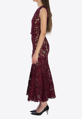 Self-Portrait Guipure Lace Midi Dress Bordeaux RS26167MA--BURGUNDY