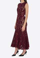 Self-Portrait Guipure Lace Midi Dress Bordeaux RS26167MA--BURGUNDY