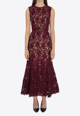 Self-Portrait Guipure Lace Midi Dress Bordeaux RS26167MA--BURGUNDY